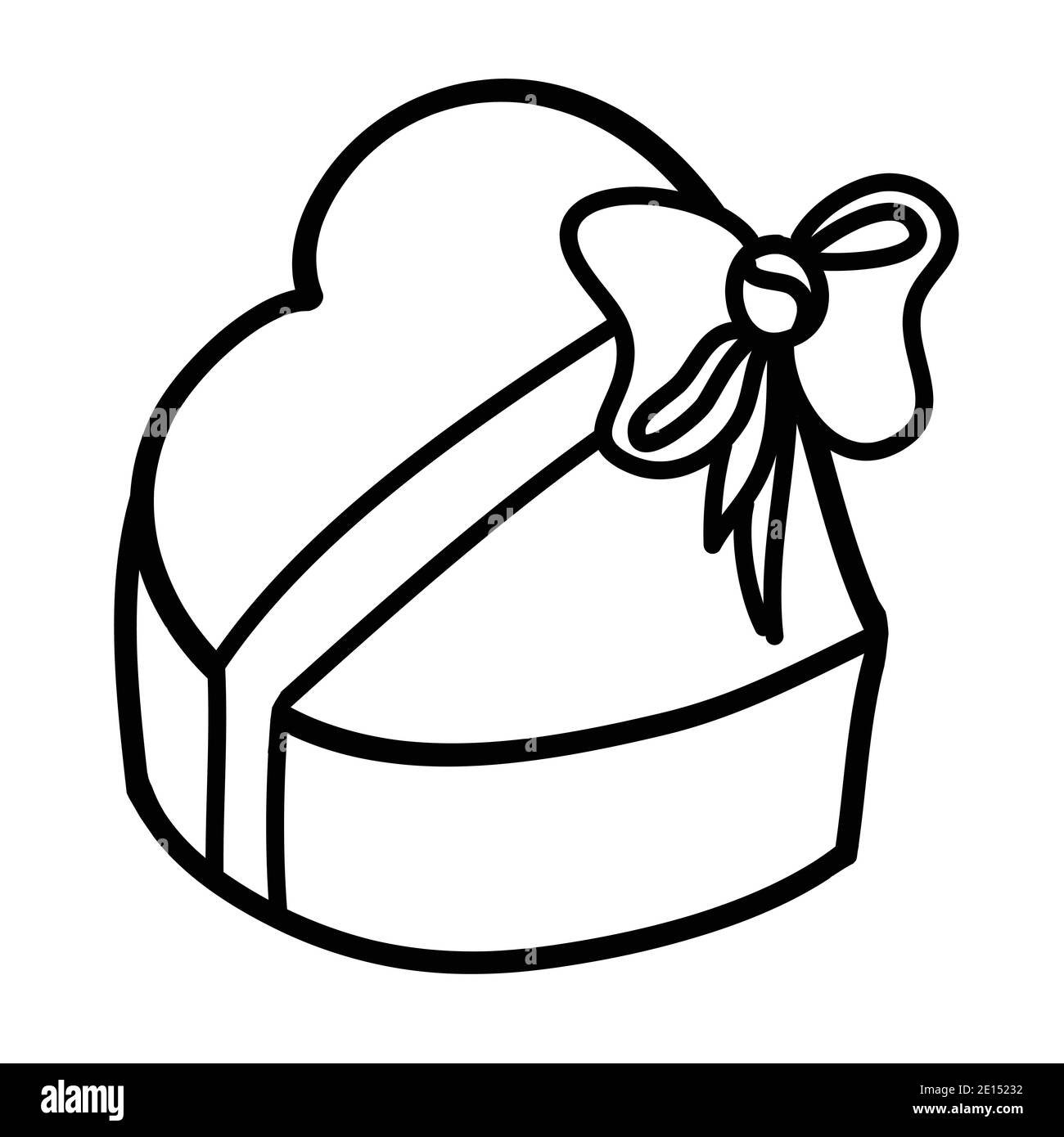 Gift box in the shape of a heart doodle style, simple line