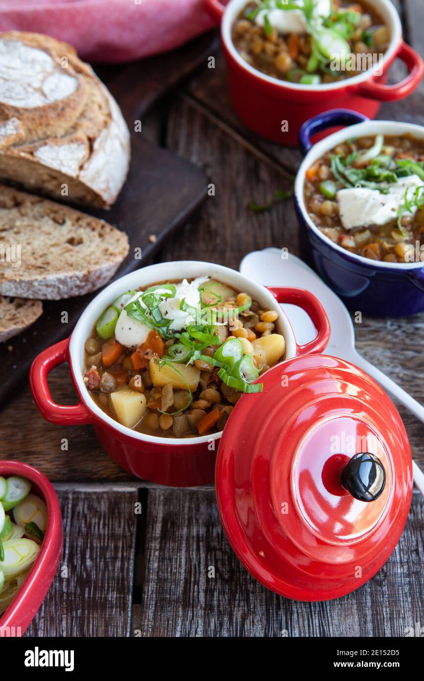 Savoury Lentil Soup Stock Photo Alamy