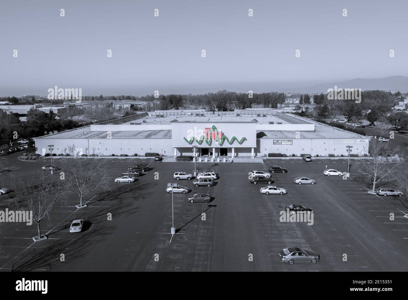 Famous silicon valley store during the day in black and white stock