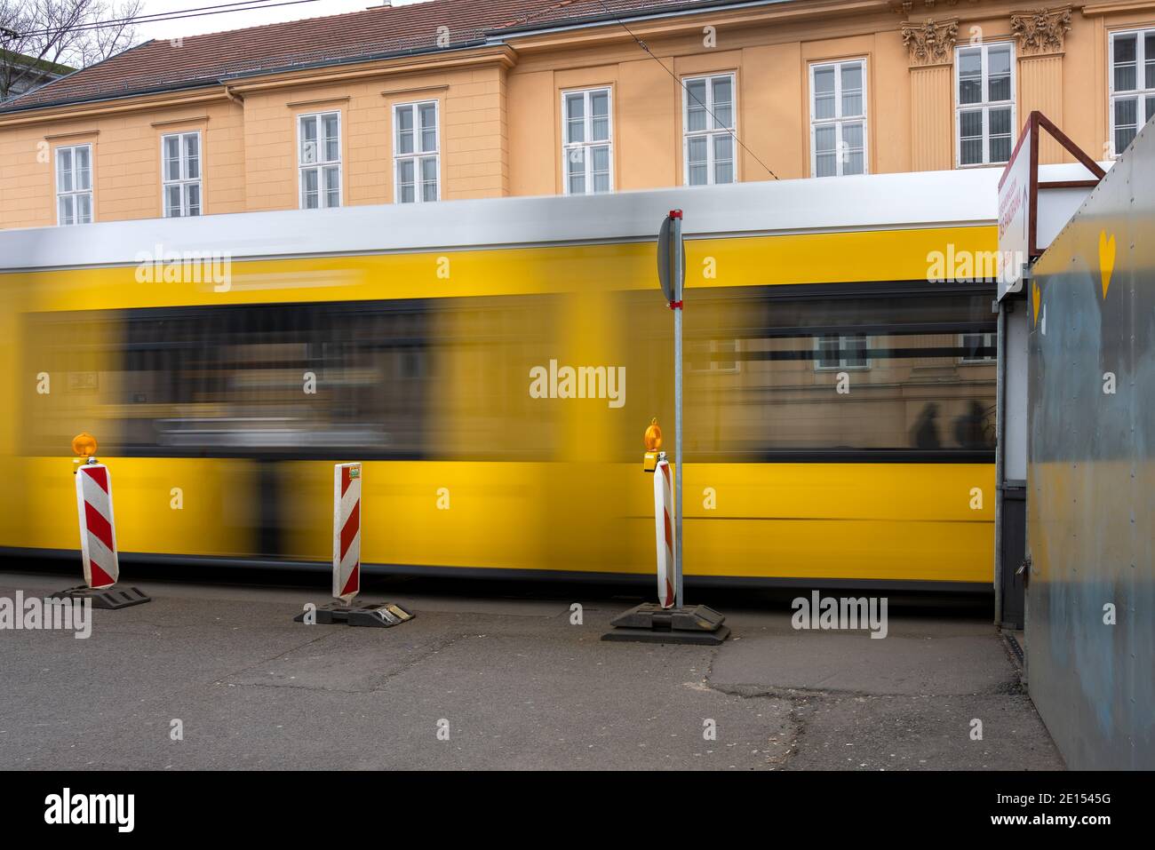 Tram At A Construction Site In Berlin Stock Photo