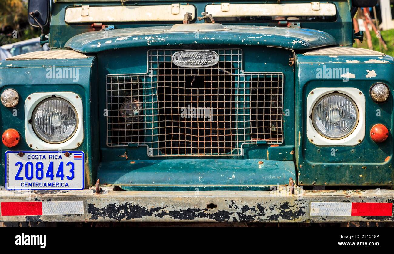 Details of the front grille of a vintage Landrover Stock Photo