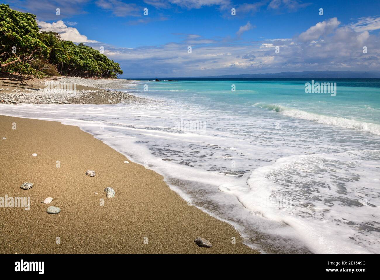 Scenic view of an empty beach in Corcovado National Park in Costa Rica Stock Photo