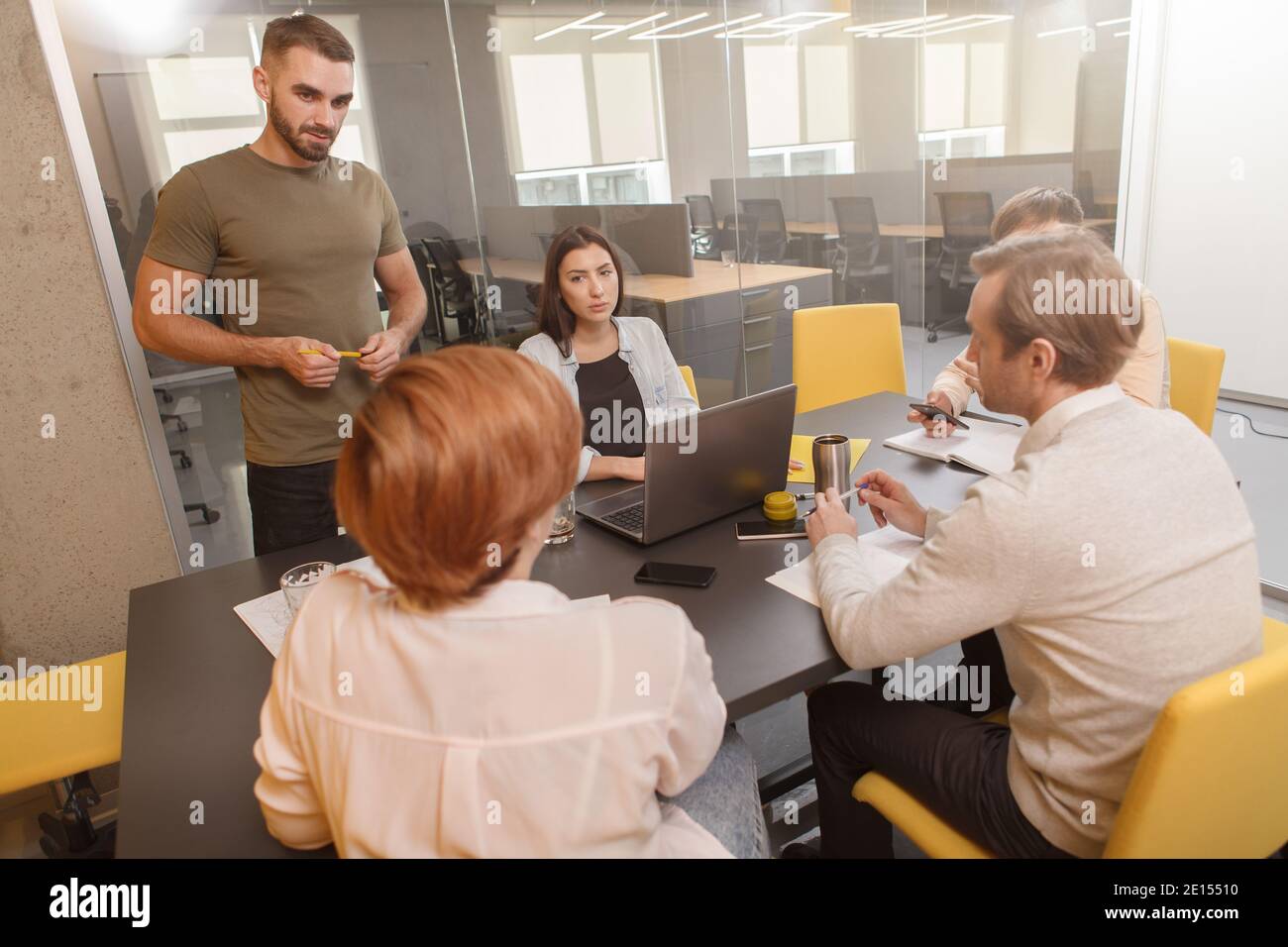 Corporate businessteam having brainstorming meeting at modern office Stock Photo