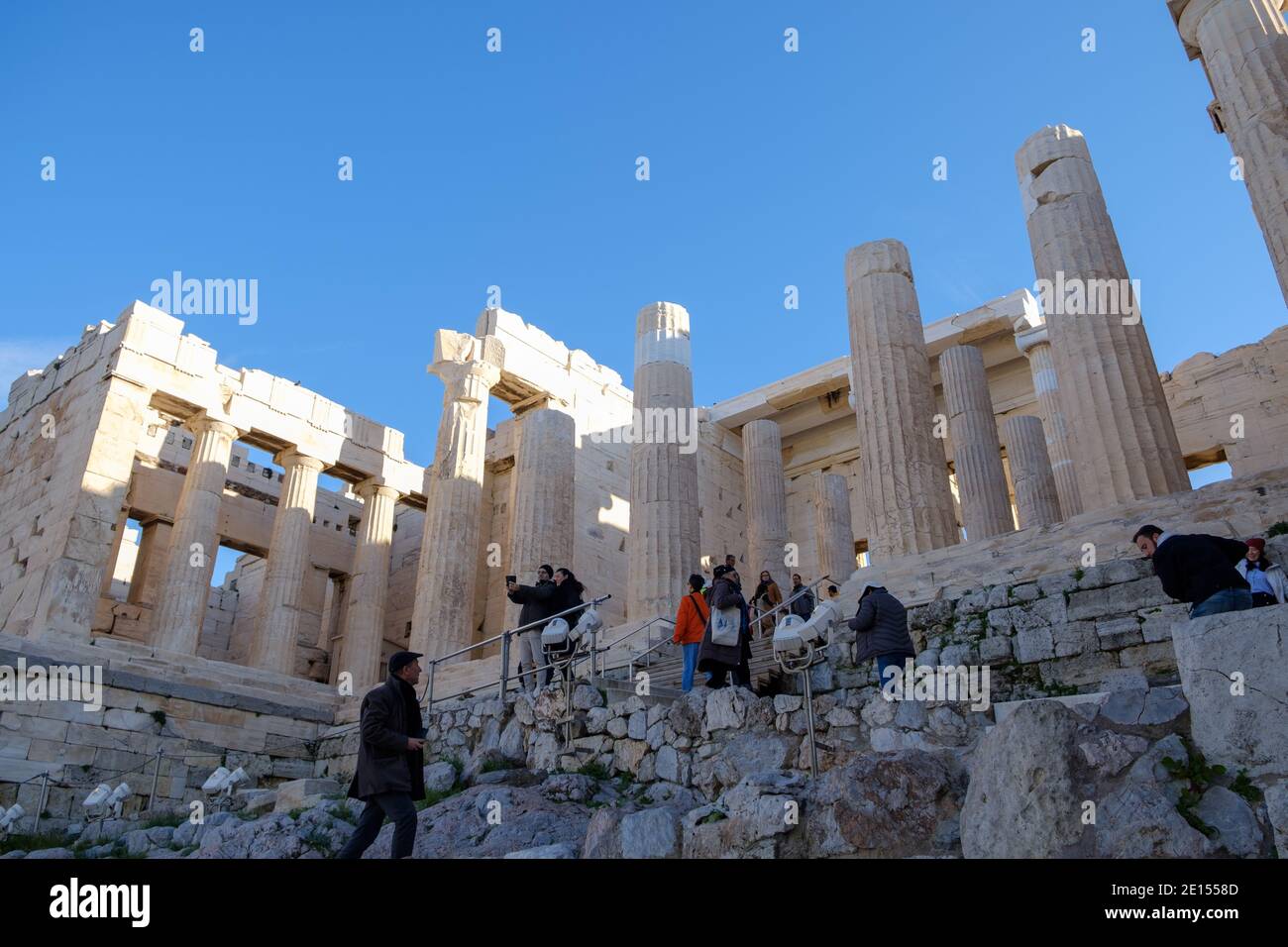 Athens - December 2019: view of Propilei Stock Photo