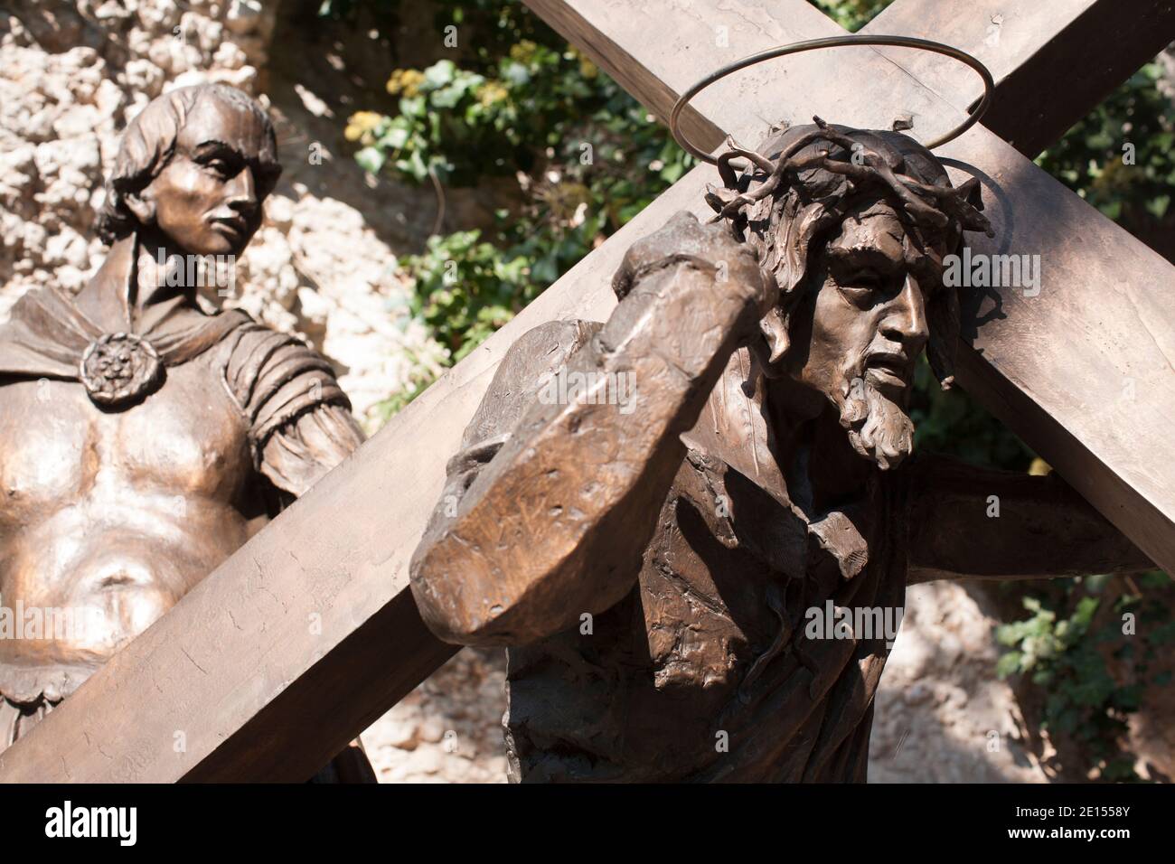 Portrait Of A Christ Figure With Crown Of Thorns And Cross Stock Photo