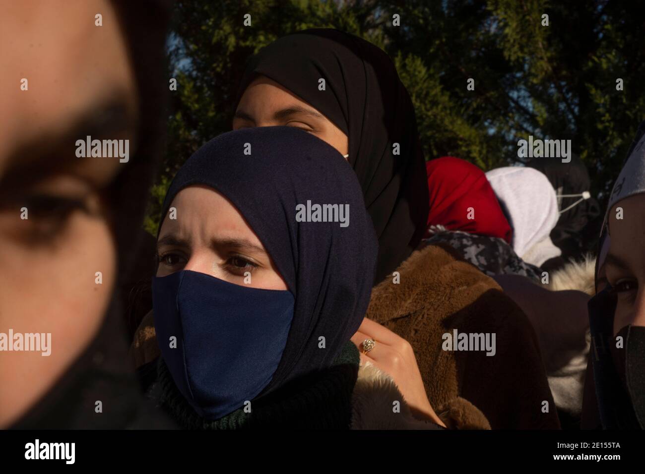 Hundreds of residents of the Cañada Real Galiana have gathered this Monday in front of the headquarters in the capital of Naturgy, a company that prov Stock Photo