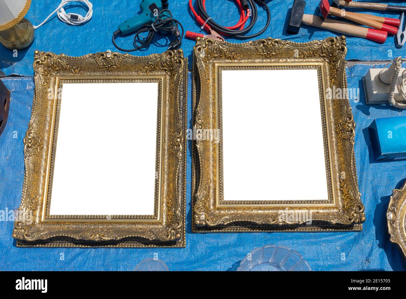 Two Empty Golden Picture Frames at Tarp Flea Market Stock Photo Alamy