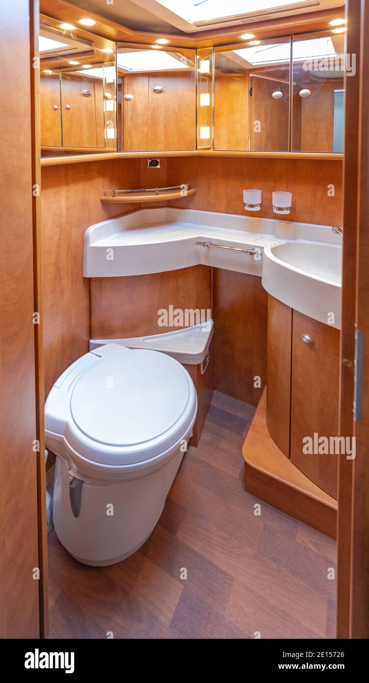 Chemical Cassette Toilet With Skylight Window Luxury Camper Van Stock Photo Alamy