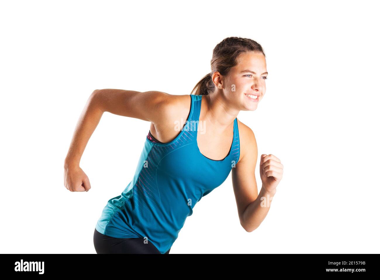 Young African American Woman Running Isolated Over White
