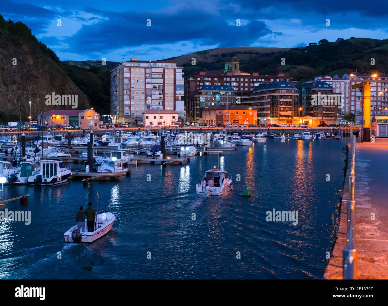 Port of Laredo at dusk, Cantabria, Spain, Europe Stock Photo