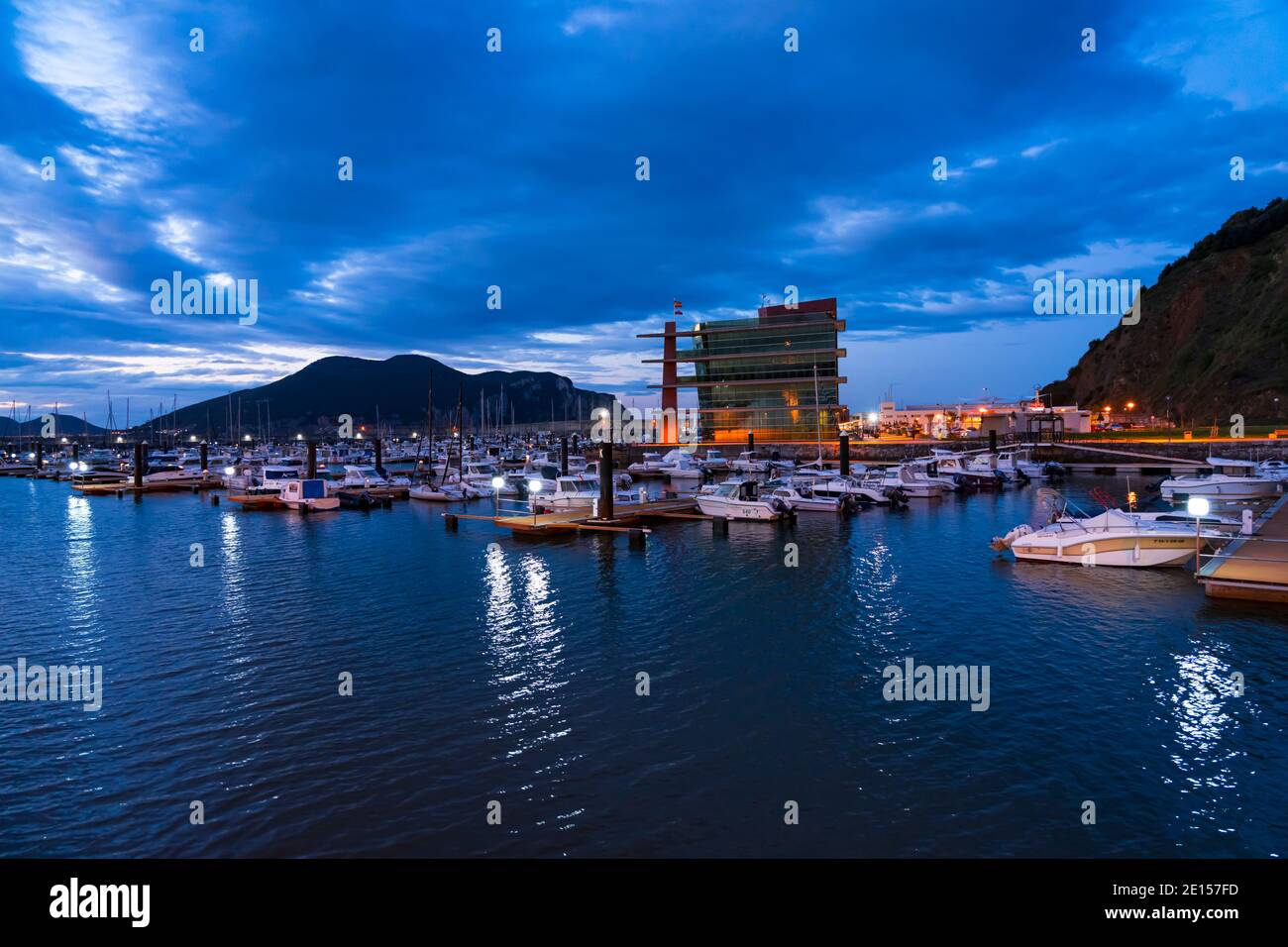 Port of Laredo at dusk, Cantabria, Spain, Europe Stock Photo