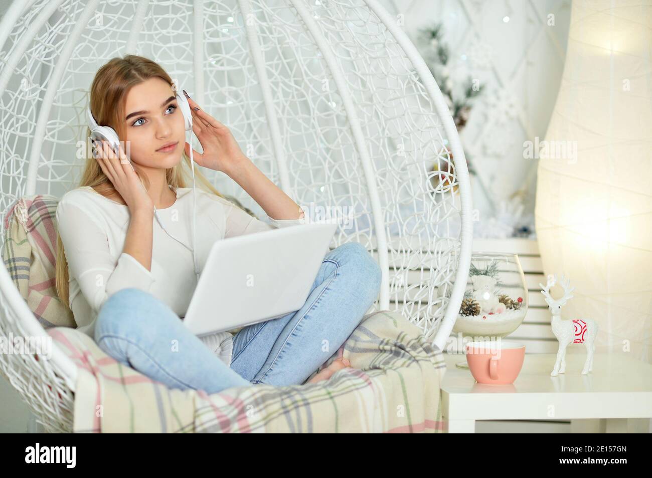 Portrait of beautiful cute girl using laptop Stock Photo - Alamy