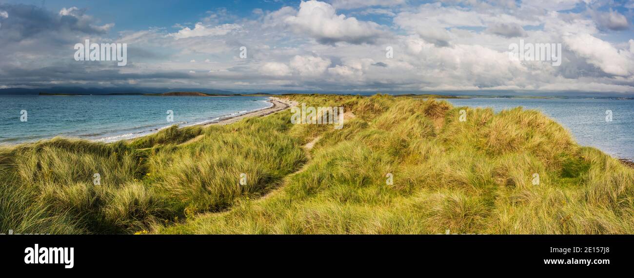 Clew Bay with some of its famous drumlins from the gravel or sand spit at Bertra Beach near Westport, County Mayo, Ireland Stock Photo