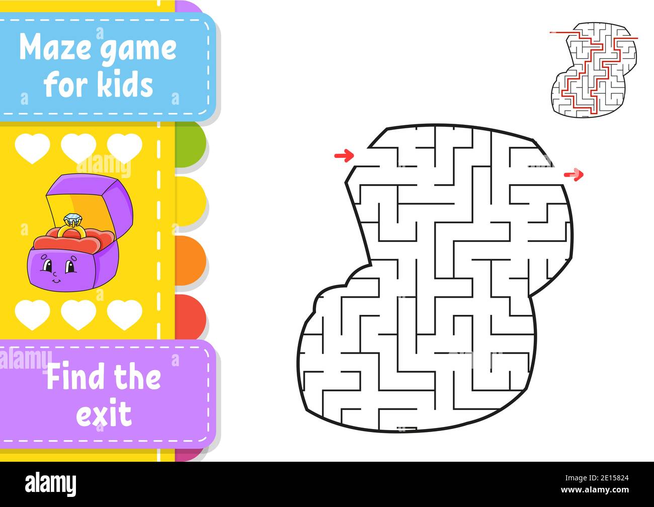 Abstract maze. Game for kids. Puzzle for children. Labyrinth conundrum. Black and color vector illustration isolated on white background. Find the rig Stock Vector