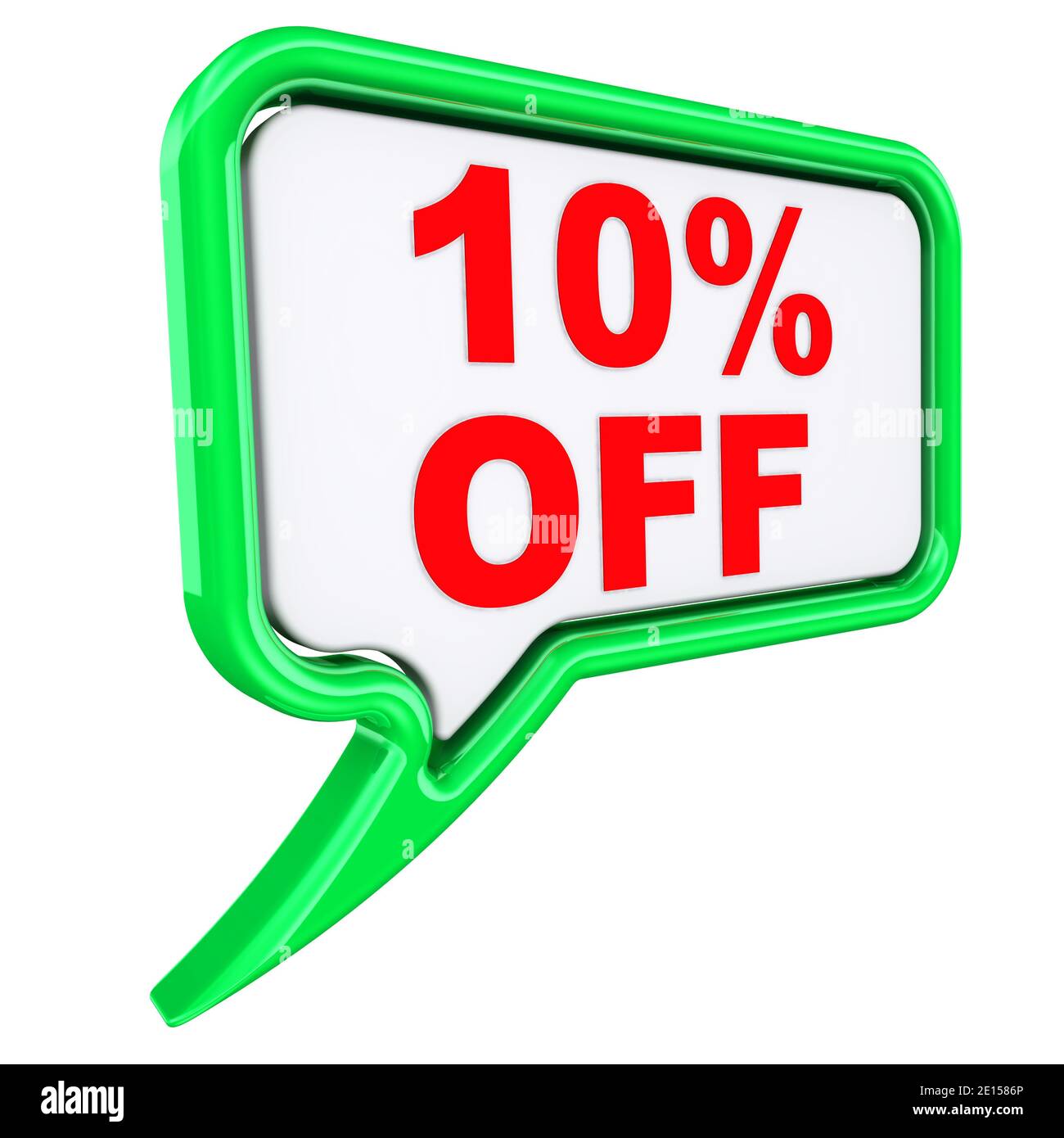 Discount of ten percentage. One green speech bubble labeled 10OFF (ten