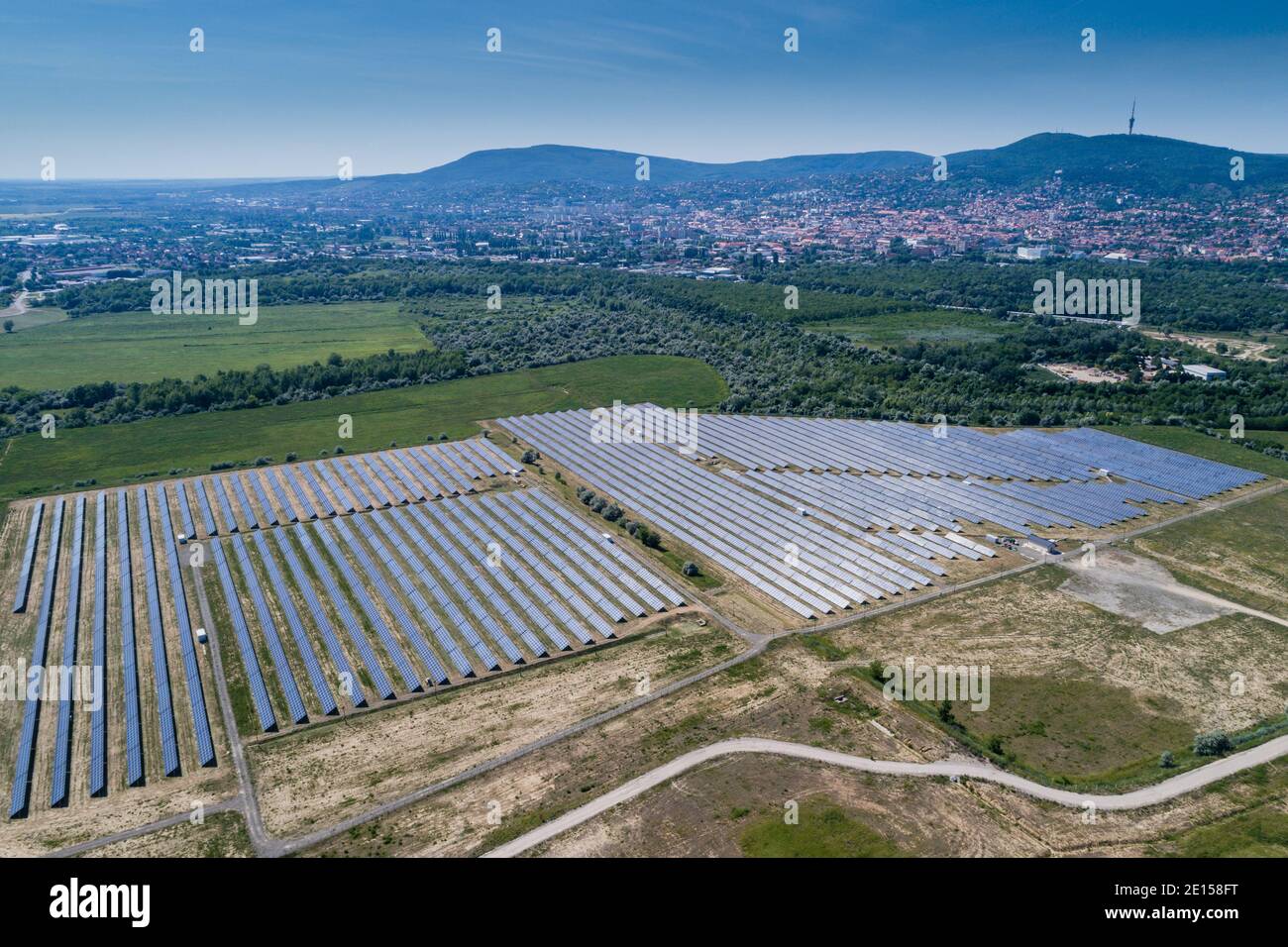 Aerial view to solar power plant Stock Photo - Alamy