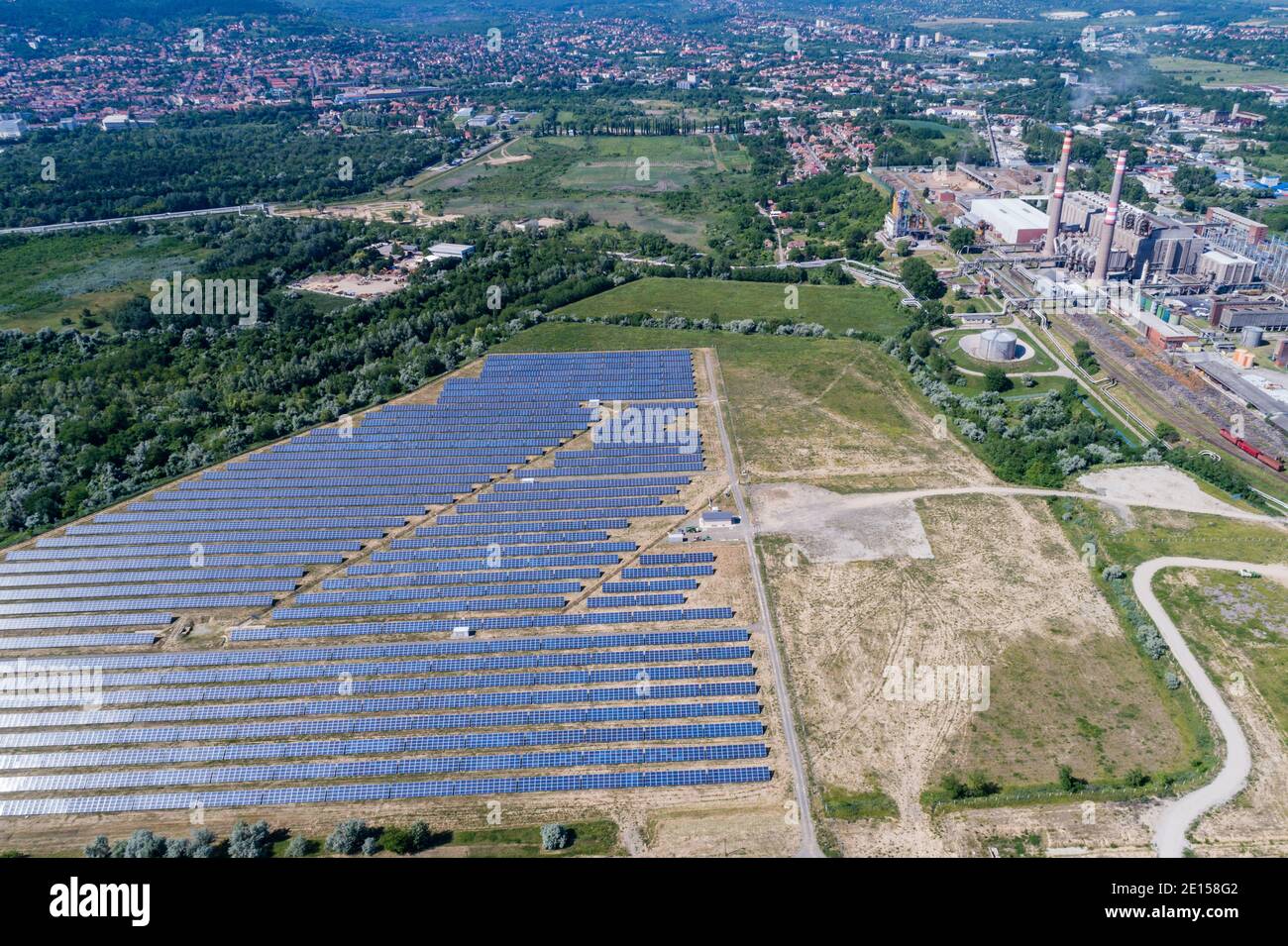 Aerial view to solar power plant Stock Photo - Alamy