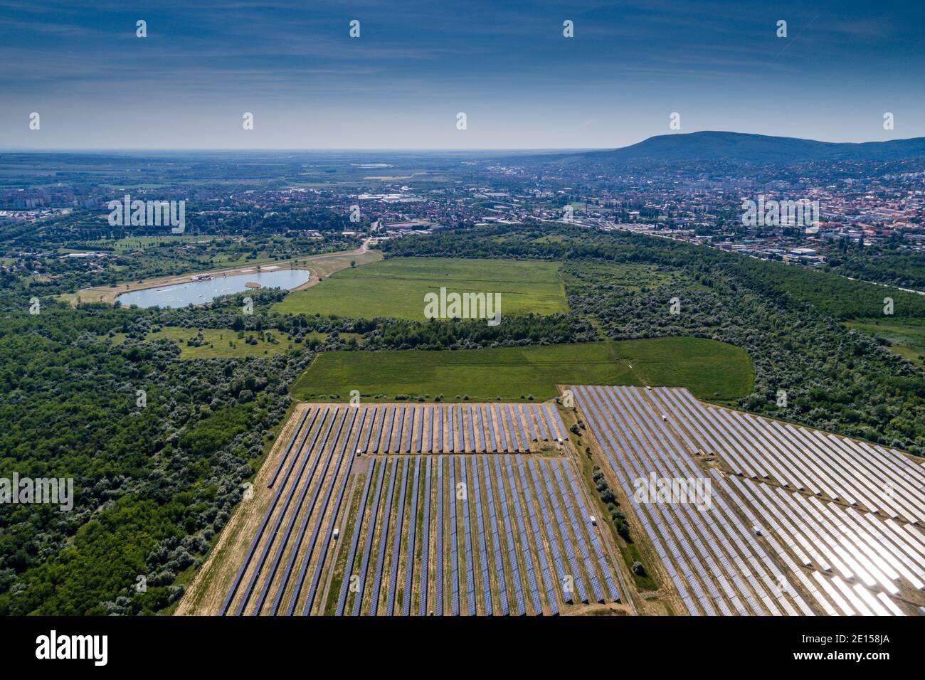 Aerial view to solar power plant Stock Photo - Alamy