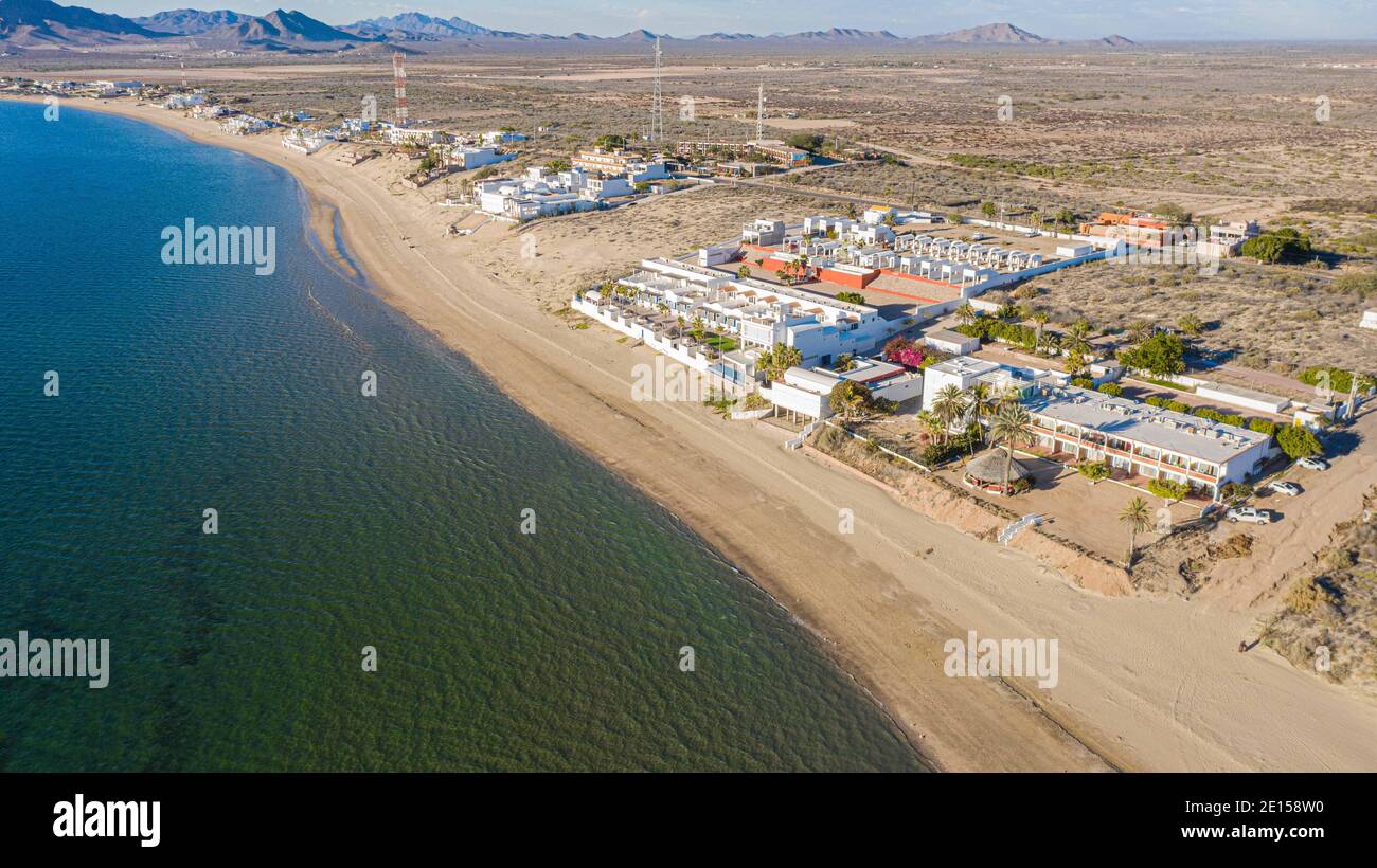 Aerial view Bahía Kino, Sonora, Mexico. sea. tourist destination, travel, Gulf of California, aerial, high angle view, beach, Sea of Cortes, Red Sea, Stock Photo