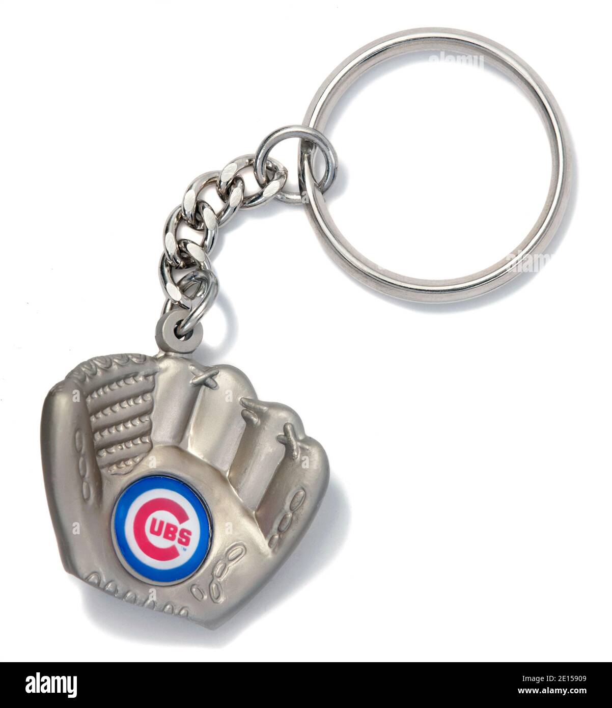 Chicago Cubs silver glove keychain photographed on a white background Stock Photo