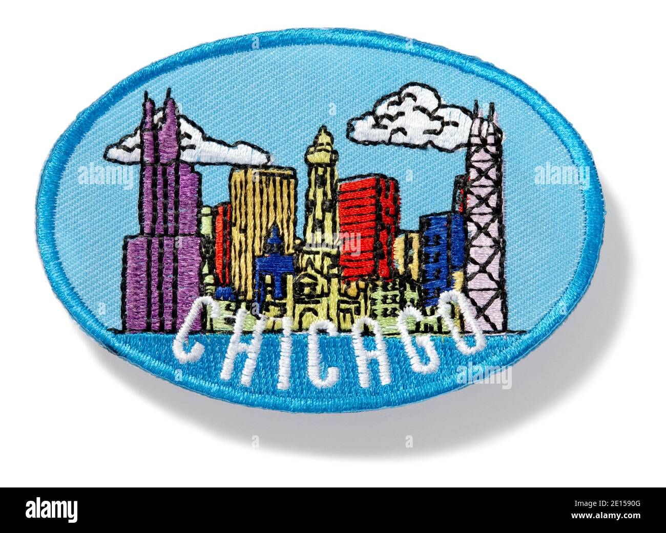 Chicago skyline patch on white background photographed on a white background Stock Photo