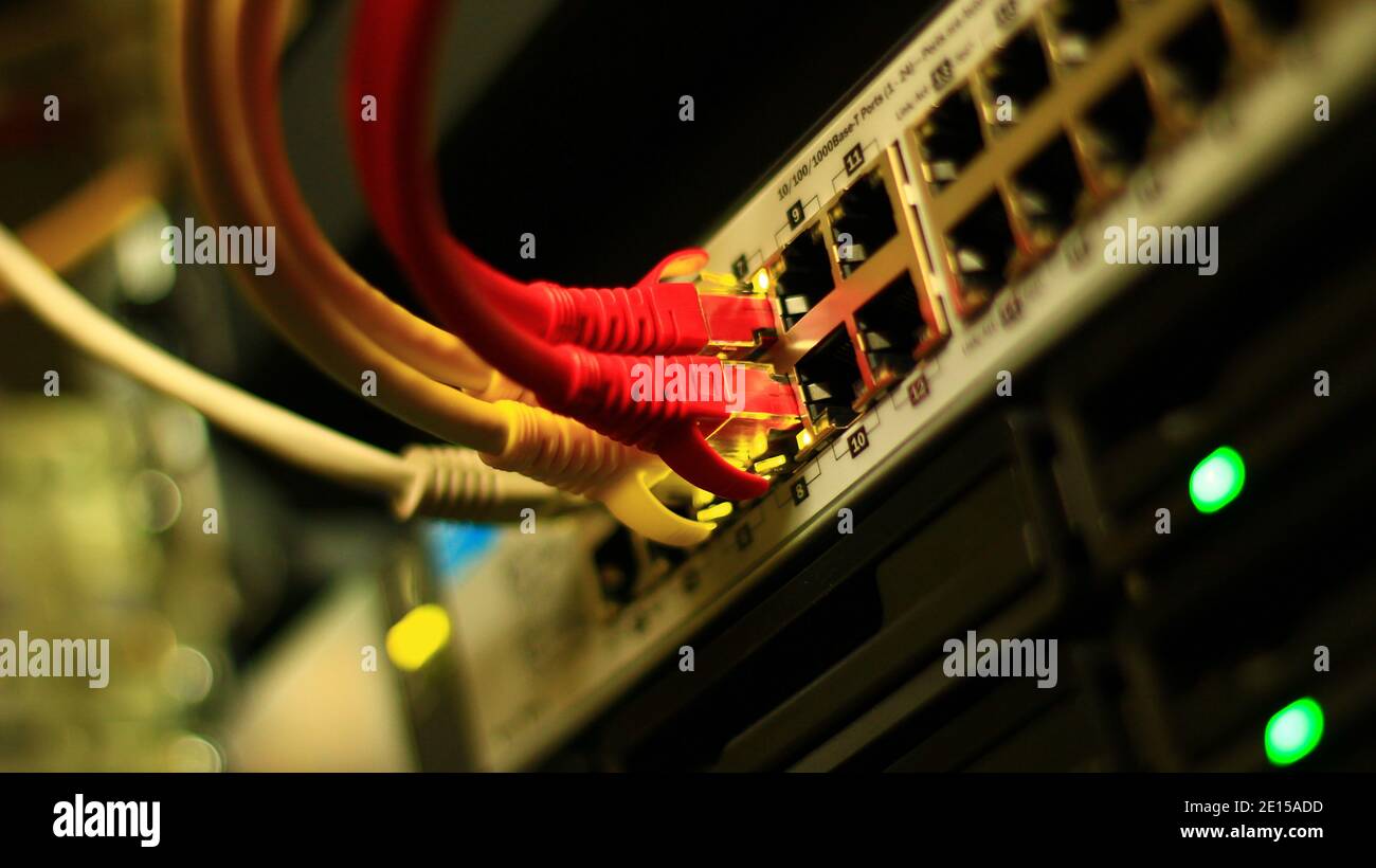Working Switch With Opened Ports Stock Photo Alamy