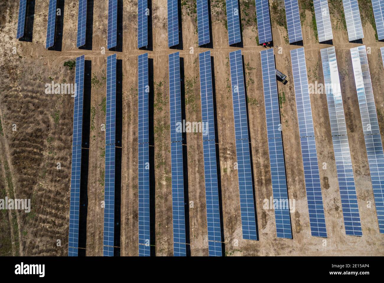 Aerial view to solar power plant Stock Photo - Alamy
