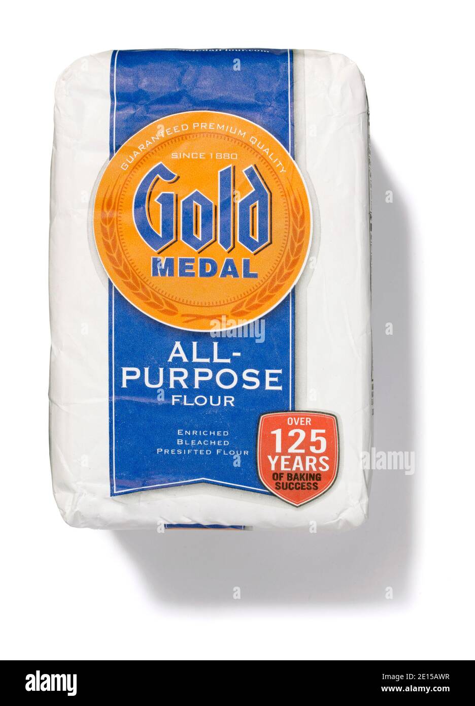 Gold Medal all-purpose flour photographed on a white background Stock Photo