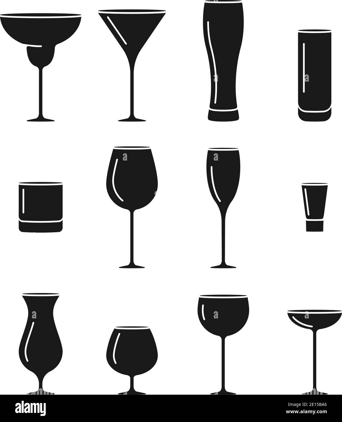 Set of different types of alcoholic drinks like cocktails, wine, beer and more in vector Stock Vector