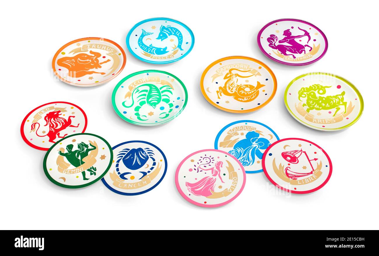 Zodiac sign coaster and dish Set from the HOLIDAY 2014 C.Wonder Look Book photographed on a white background. Stock Photo