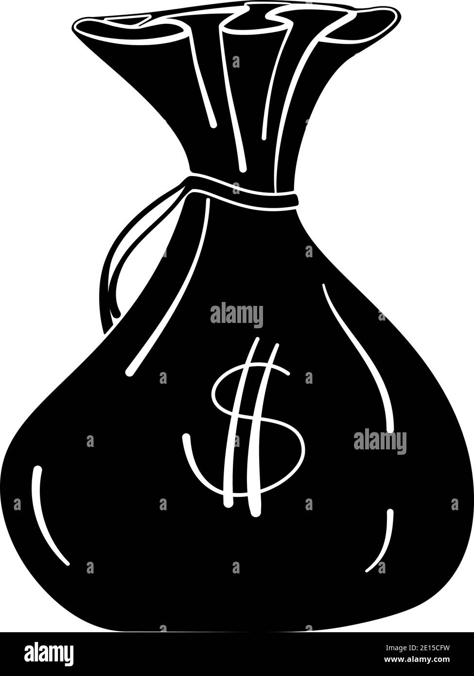 Money bag or sack with dollar sign symbol in silhouette vector icon