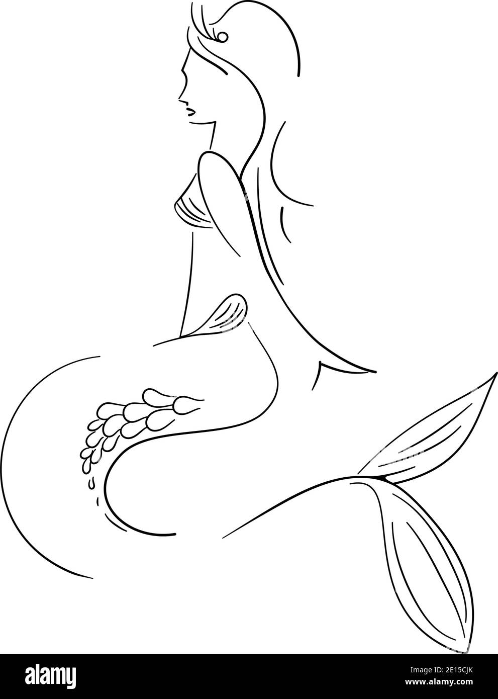 Mermaid siren line drawing vector Stock Vector