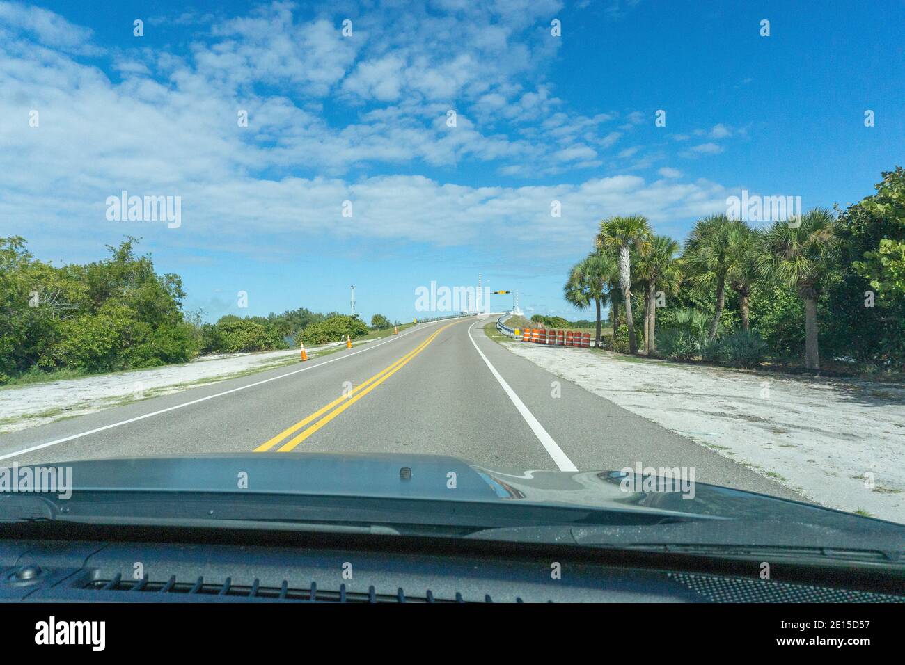 Driving across bridge in Florida gulf coast Stock Photo
