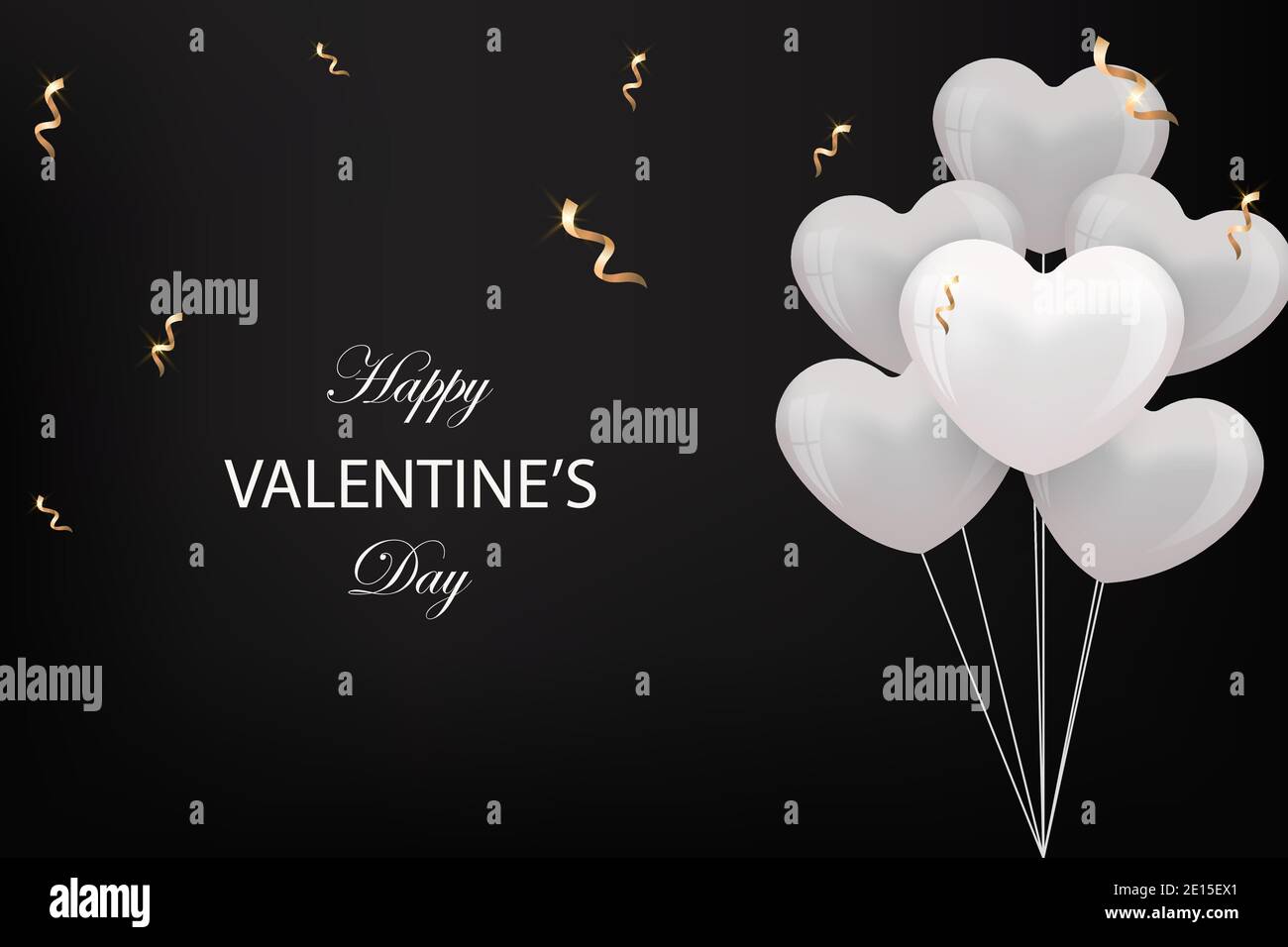 Valentines day greeting card with white balloons in a shape of a heart ...
