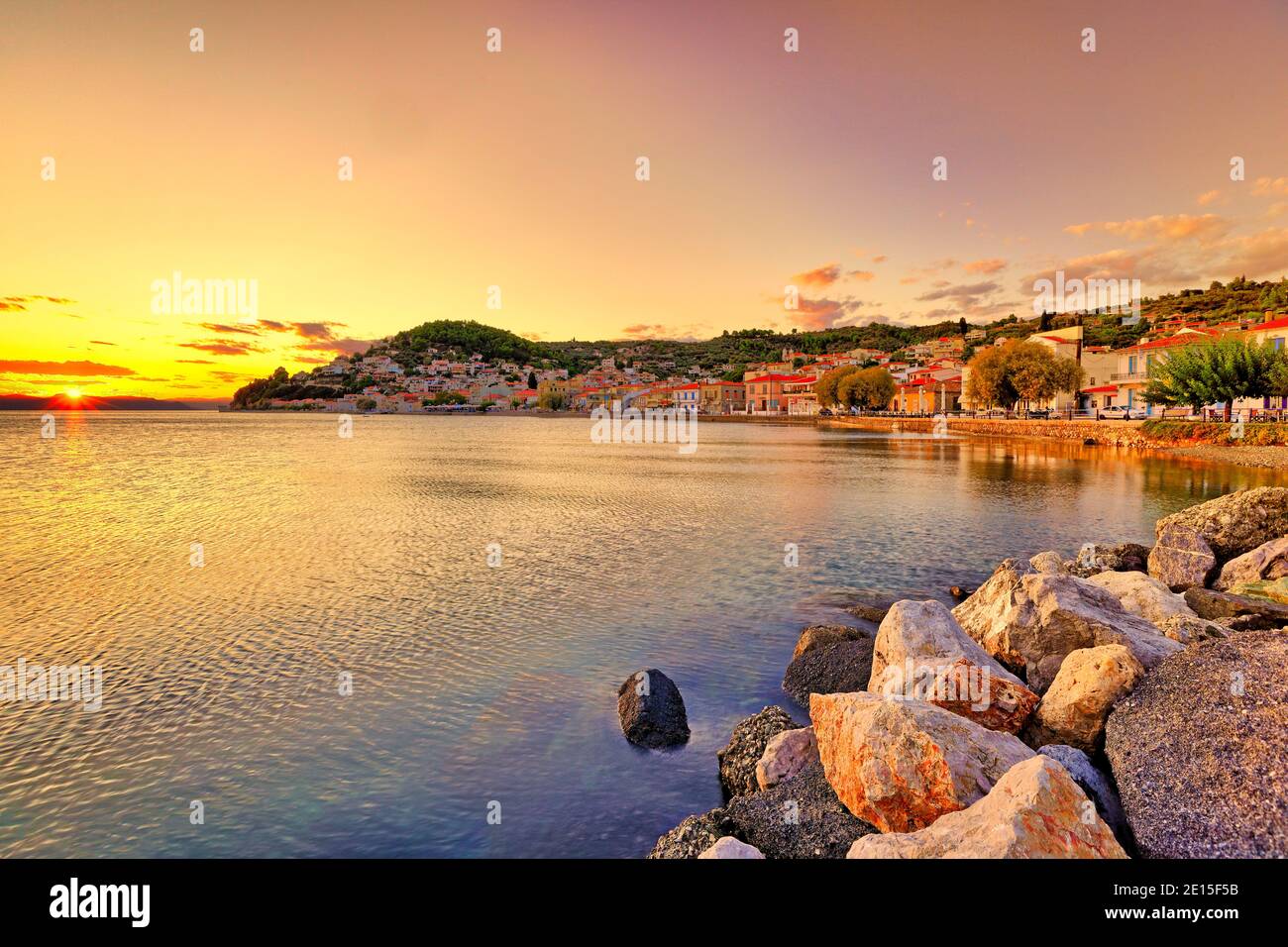 The sunset at Limni in Evia island, Greece Stock Photo
