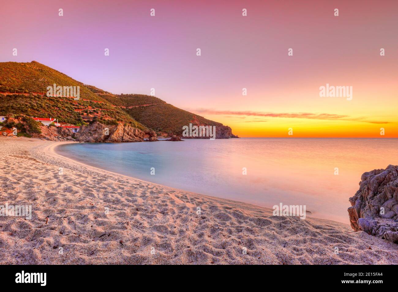 The sunrise at the beach Kalamos in Evia, Greece Stock Photo