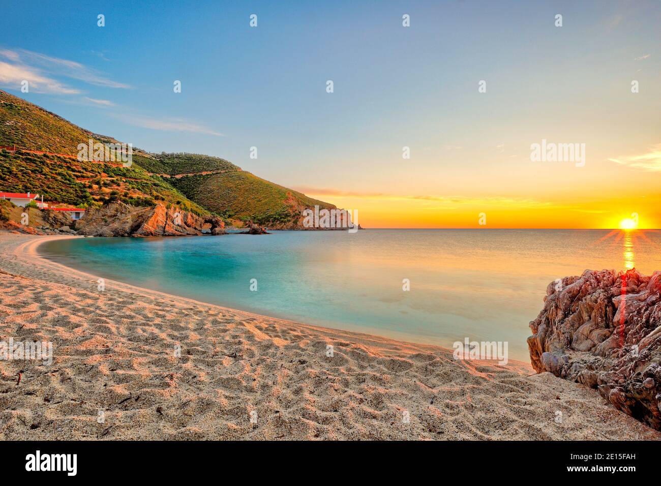 The sunrise at the beach Kalamos in Evia, Greece Stock Photo