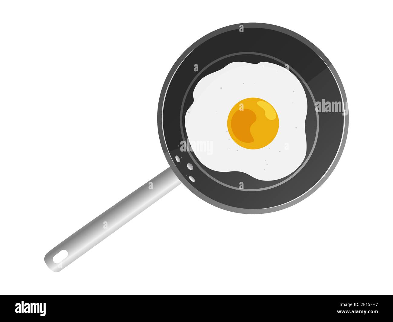 Black frying pan with fried egg on white background. Vector illustration. Stock Vector