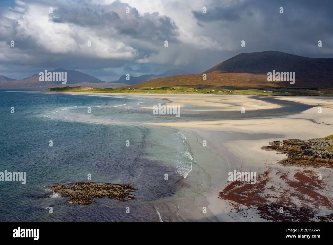 Isle of Lewis and Harris, Scotland: Storm clouds over Luskentyre beach on South Harris Island Stock Photo