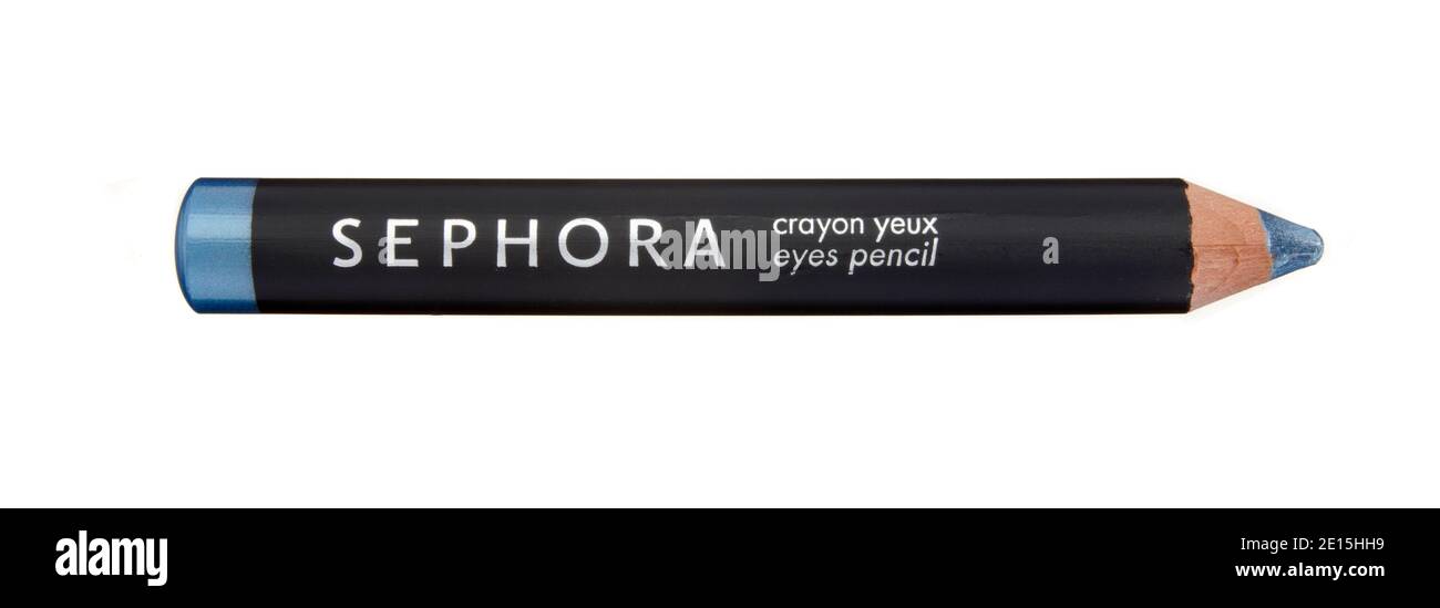 Sephora 509 blue eye pencil photographed on a white background Stock Photo