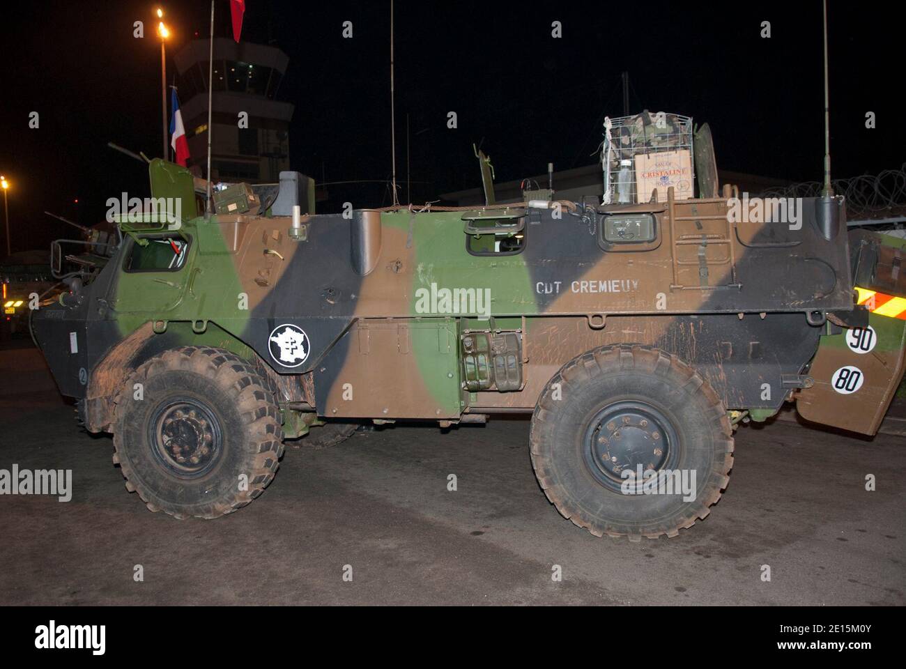 French troops took control of Abidjan airport, Ivory Coast during the night enter on April 2 and 3, 2011. France has also boosted its UN Licorne (Unicorn) mission in the cocoa-rich nation by 300 to around 1,400 troops, where part of their mission is to protect foreigners from attacks and looting amid rising insecurity. Photo by SCH Blanchet/ECPAD/ABACAPRESS.COM Stock Photo