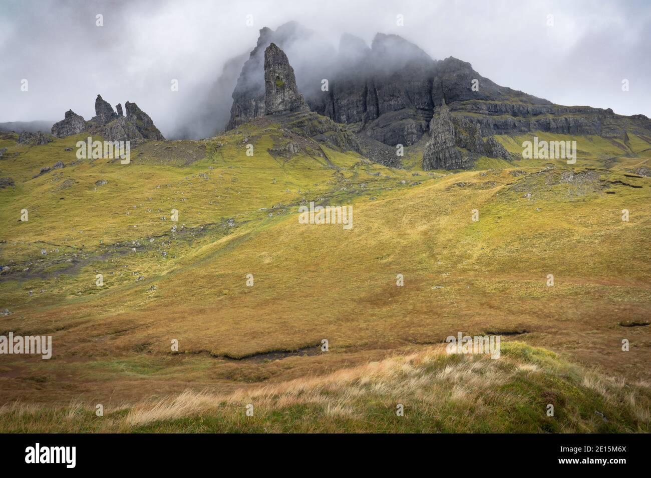 Isle of Skye, Scotland: Old Man of Storr. Peaks of the Totternish ridge, in a clearing storm Stock Photo