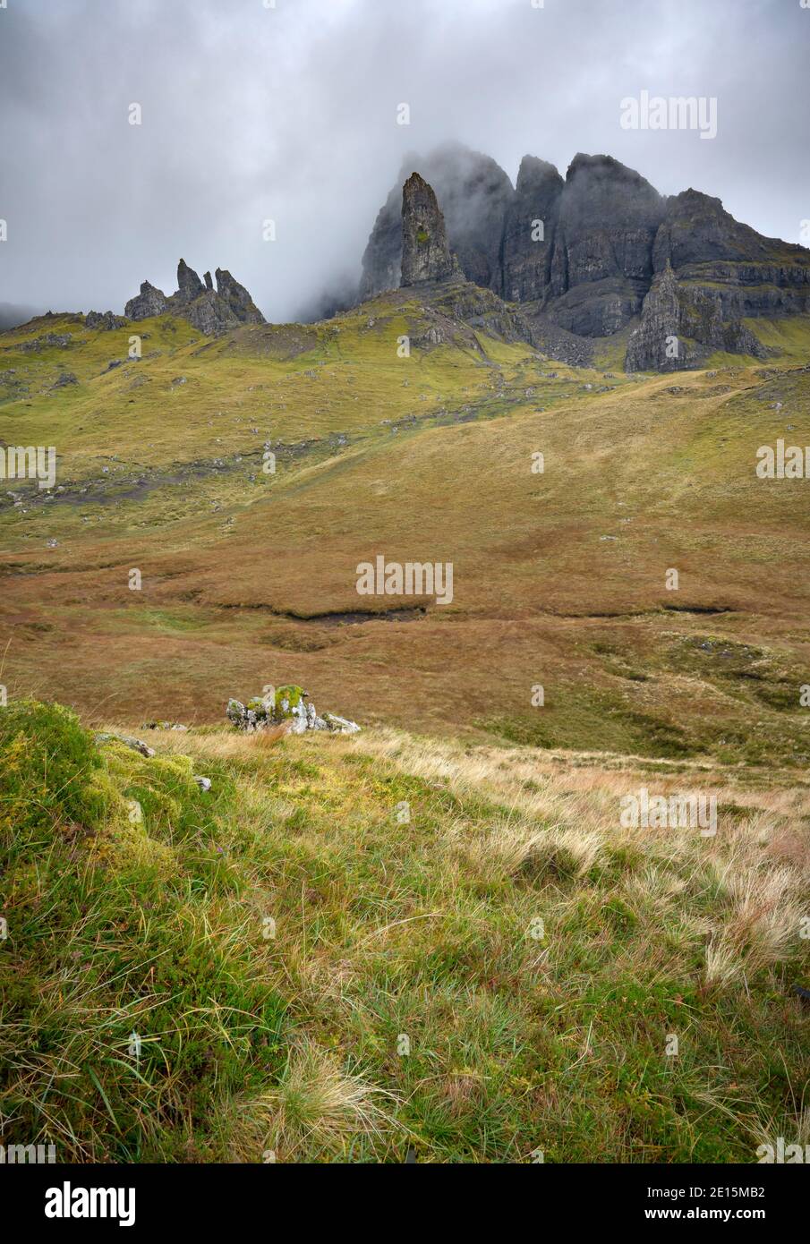 Isle of Skye, Scotland: Old Man of Storr. Peaks of the Totternish ridge, in a clearing storm Stock Photo