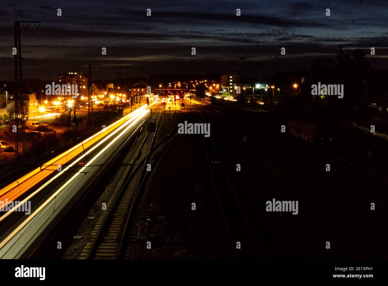 Arriving Train in the night Stock Photo