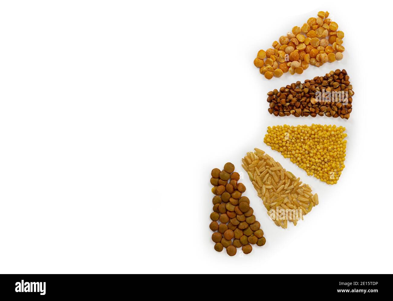 Cereals grain bean seeds on white background. Whole grains and legumes