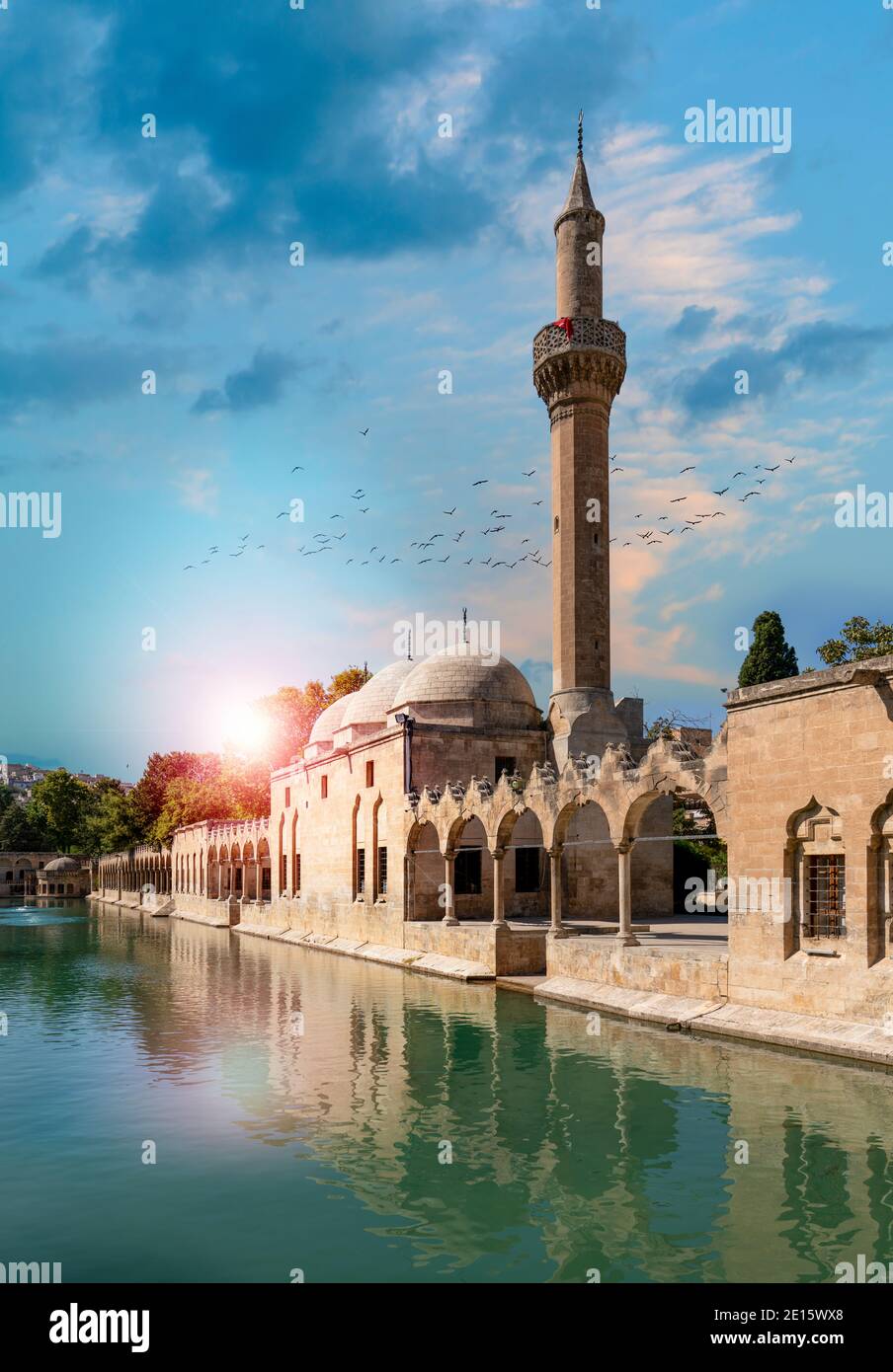 Halil-ur Rahman Mosque and Holy lake in Golbasi Park - Urfa, Turkey Stock Photo