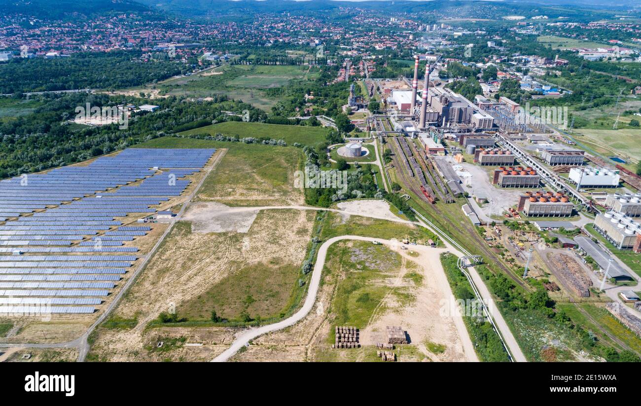 Aerial view to solar power plant Stock Photo - Alamy