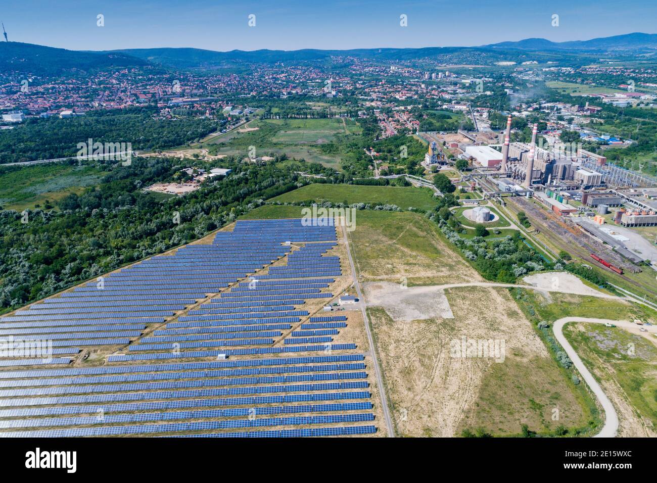Aerial view to solar power plant Stock Photo - Alamy