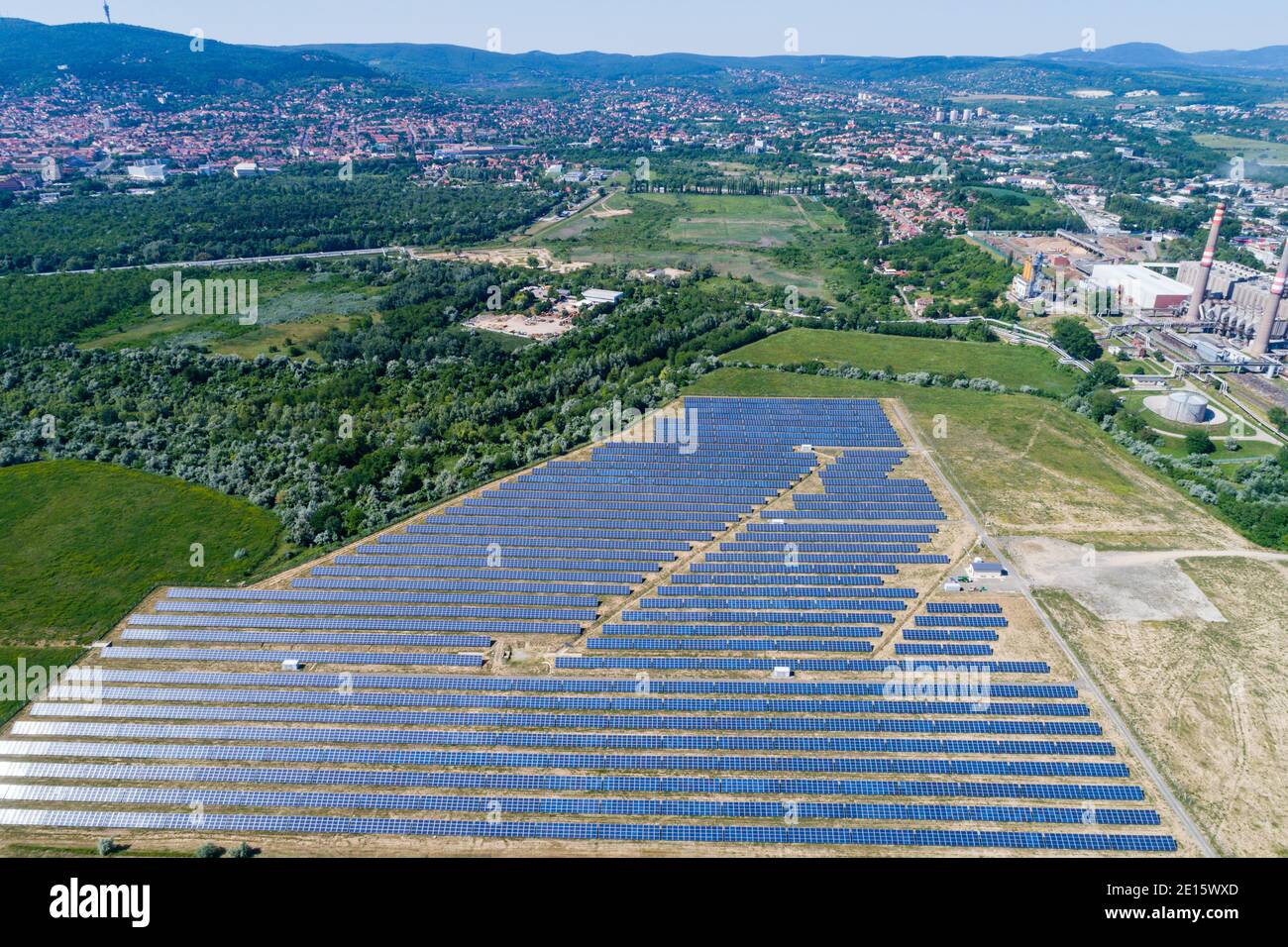 Aerial view to solar power plant Stock Photo - Alamy