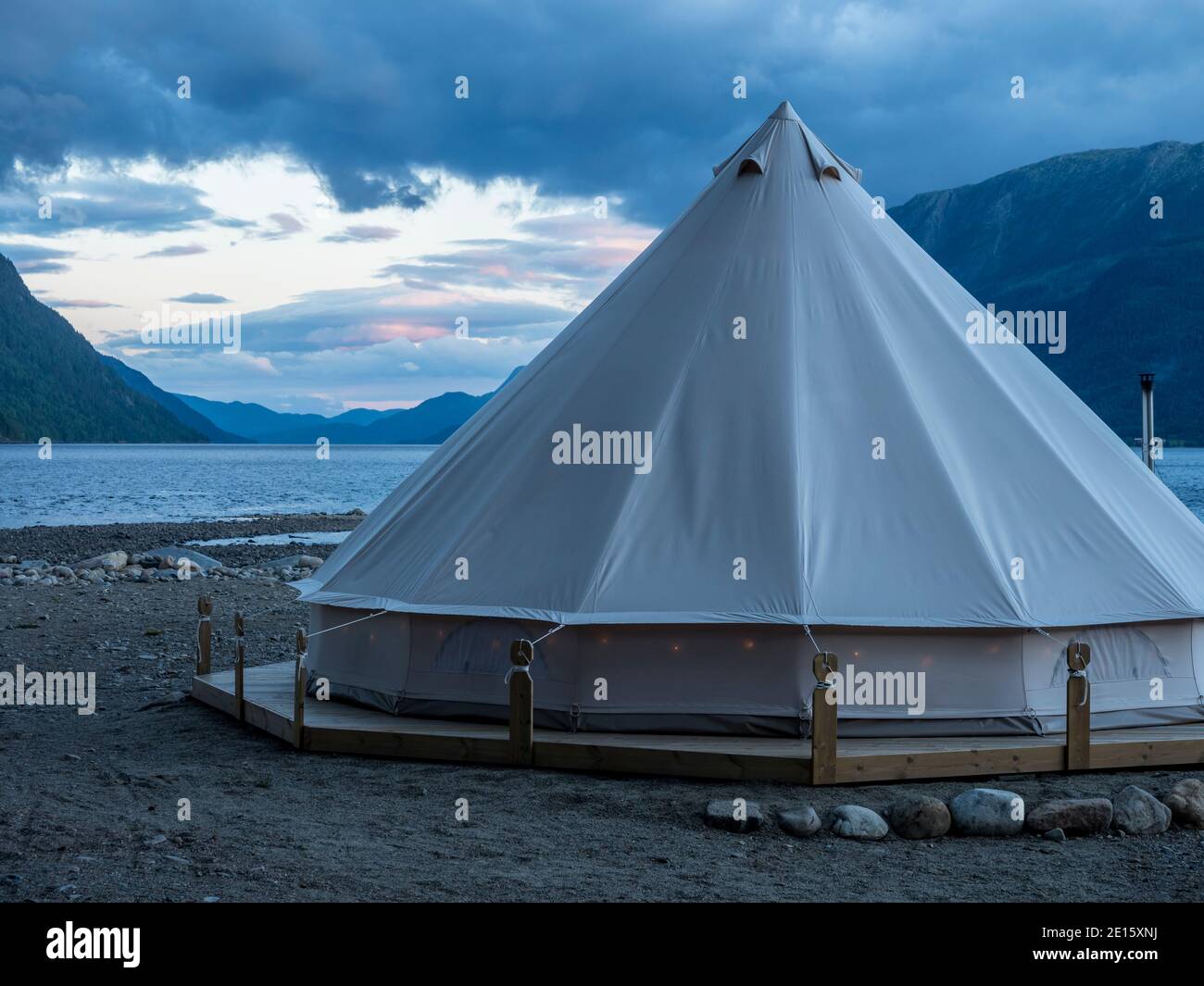 Large luxury tent,  campsite Sandviken at lake Tinnsja east of Rjukan, Telemark, Norway Stock Photo